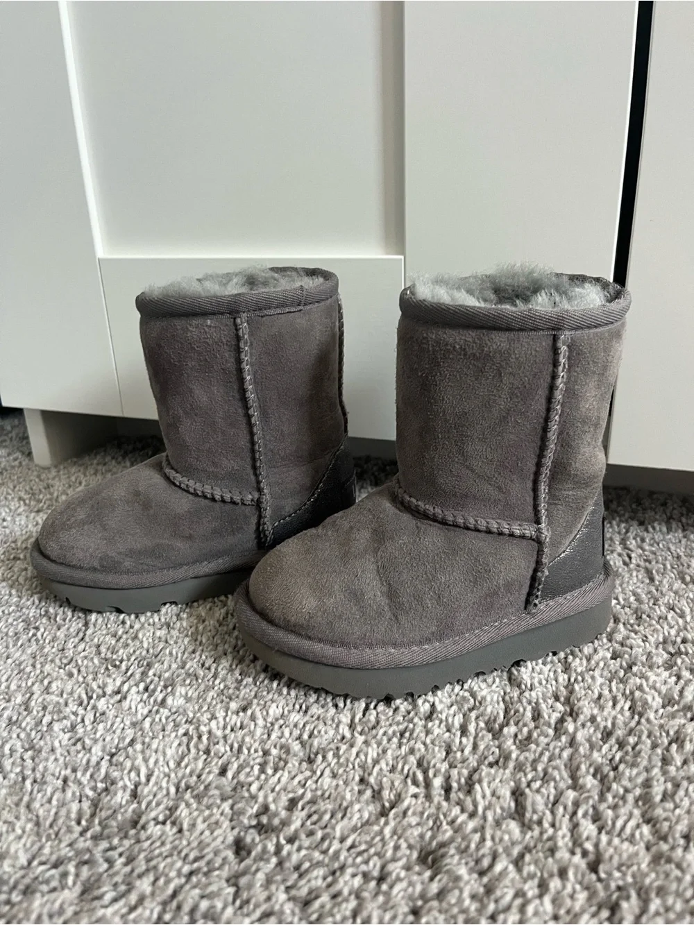 UGG Kids Gray Suede Shearling-Lined Boots